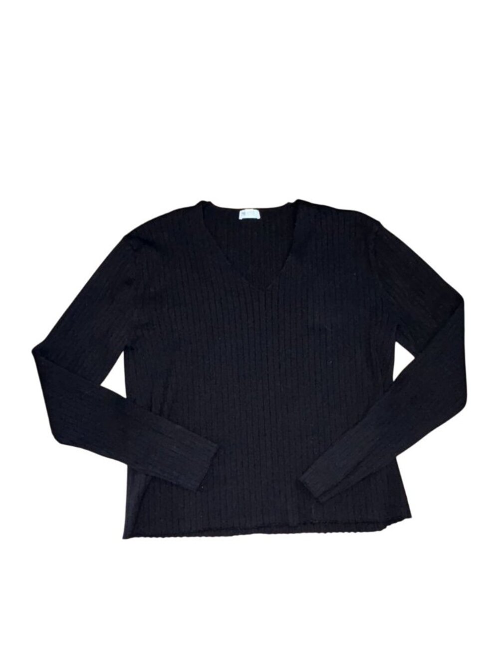 Zyia Active Ribbed Knit Long Sleeve V-Neck Blouse-Black-L-GUC